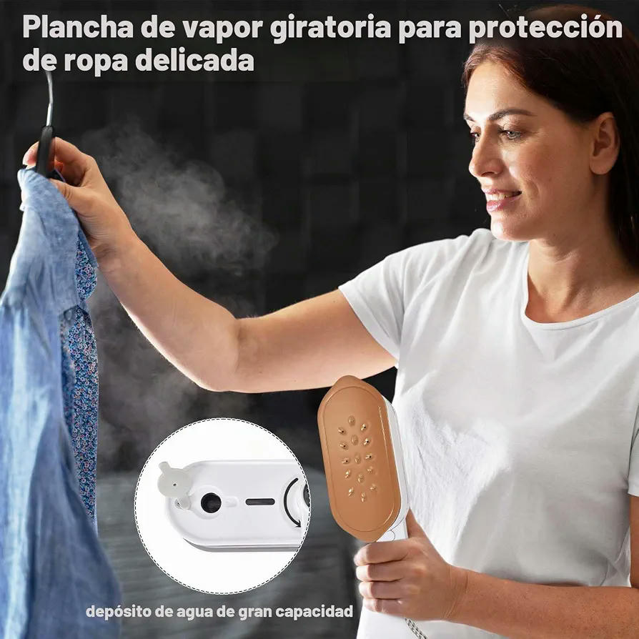 Plancha de Vapor Portátil 1200W Blanca con Mango Giratorio para Hogar y Viajes