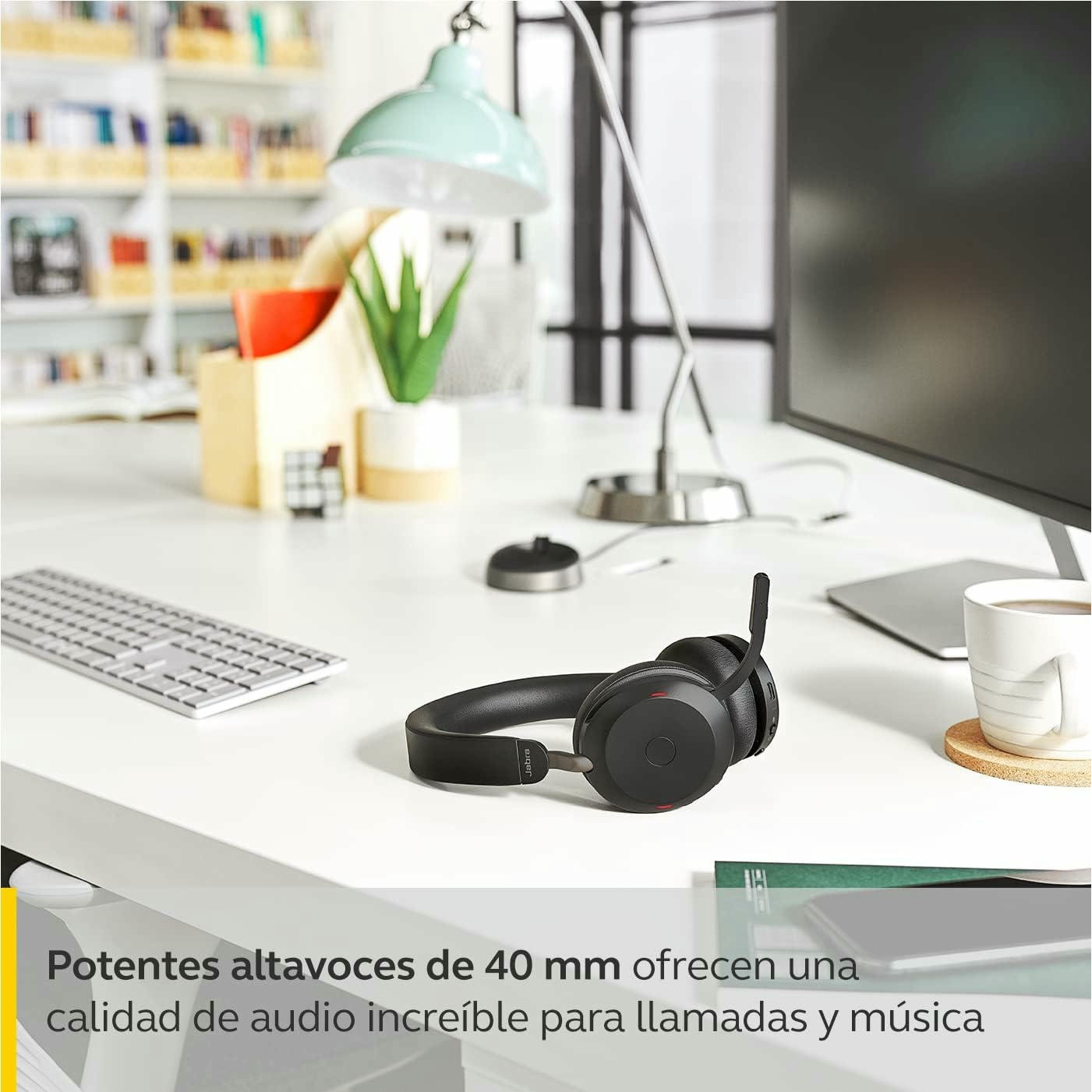 Jabra Evolve2 75 Auriculares Estéreo Inalámbricos para PC con tecnología de 8 micrófonos-Auriculares de Doble Espuma y Cancelación de Ruido Activa, Adaptador Bluetooth USB-A-Para MS Teams-Negro