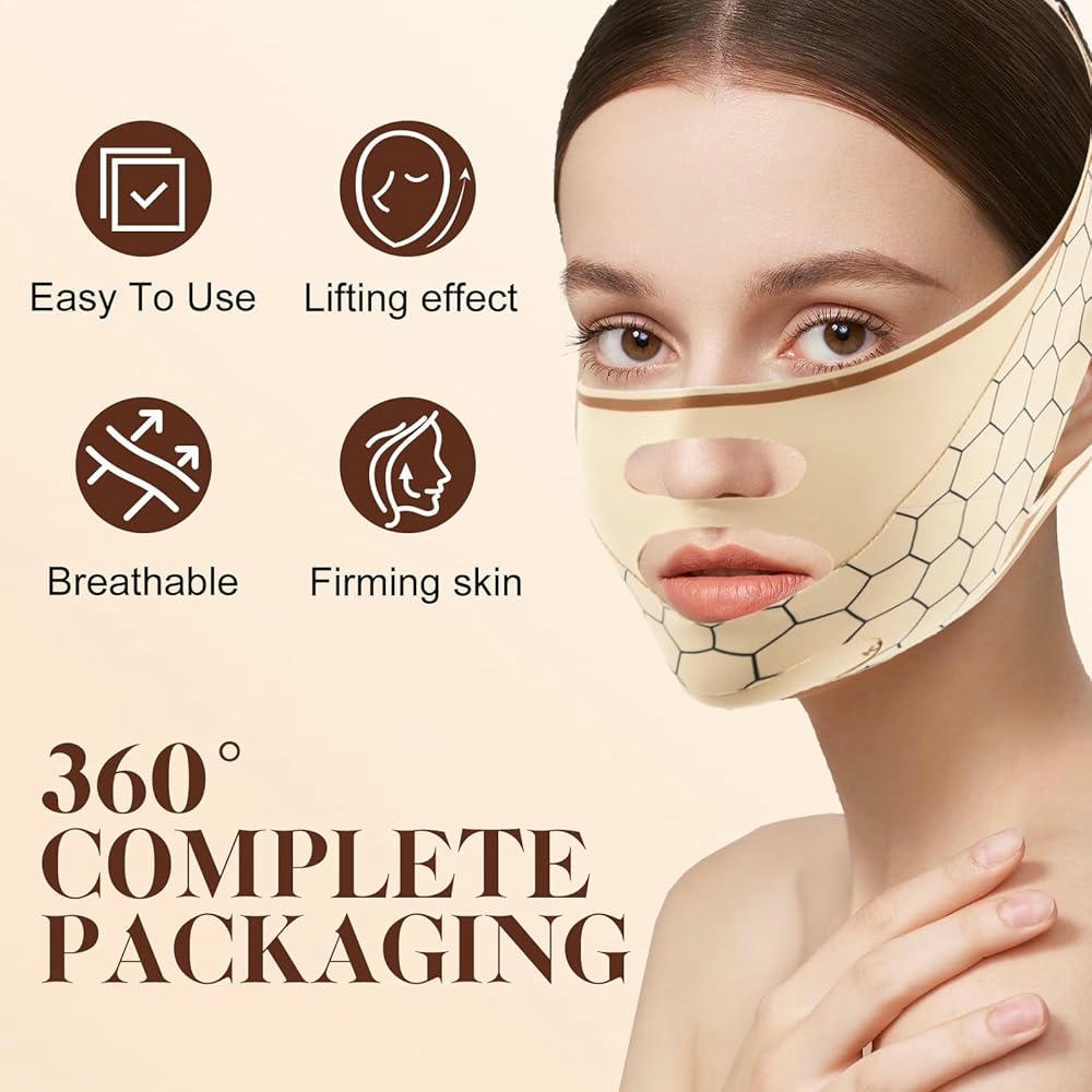 Cinturón Lifting Facial Reutilizable para Reducir Papada y Flacidez, Faja Facial en V para Uso Diario