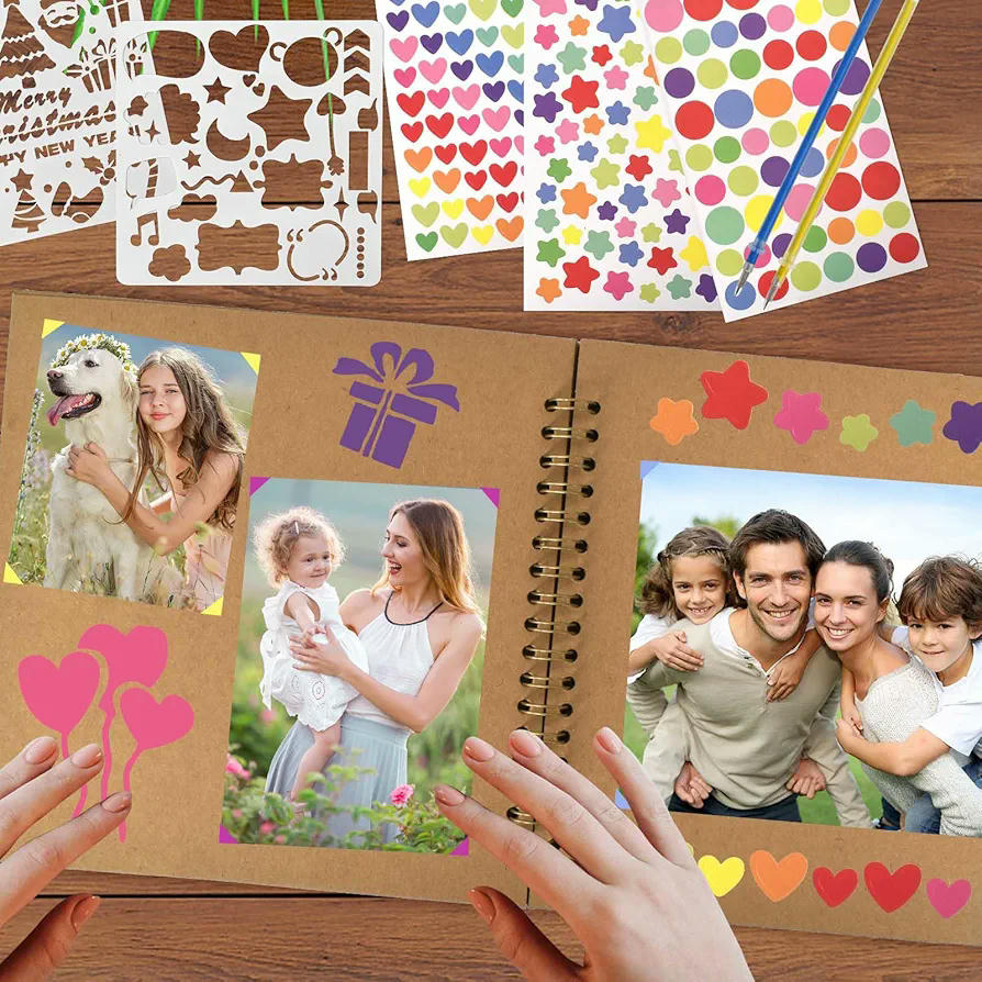 Álbum de Fotos DIY Scrapbooking Espiral con 40 Páginas Blancas para Manualidades y Recuerdos Especiales, con pegatinas, rotuladores y más accesorios multicolor