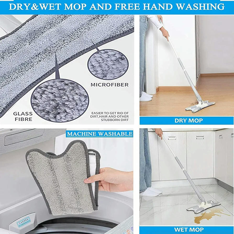 Trapeador Húmedo y Seco, Giratorio con Escurrido Automático para Limpieza de Pisos, Trapeador de Microfibra para Hogar (Gris)
