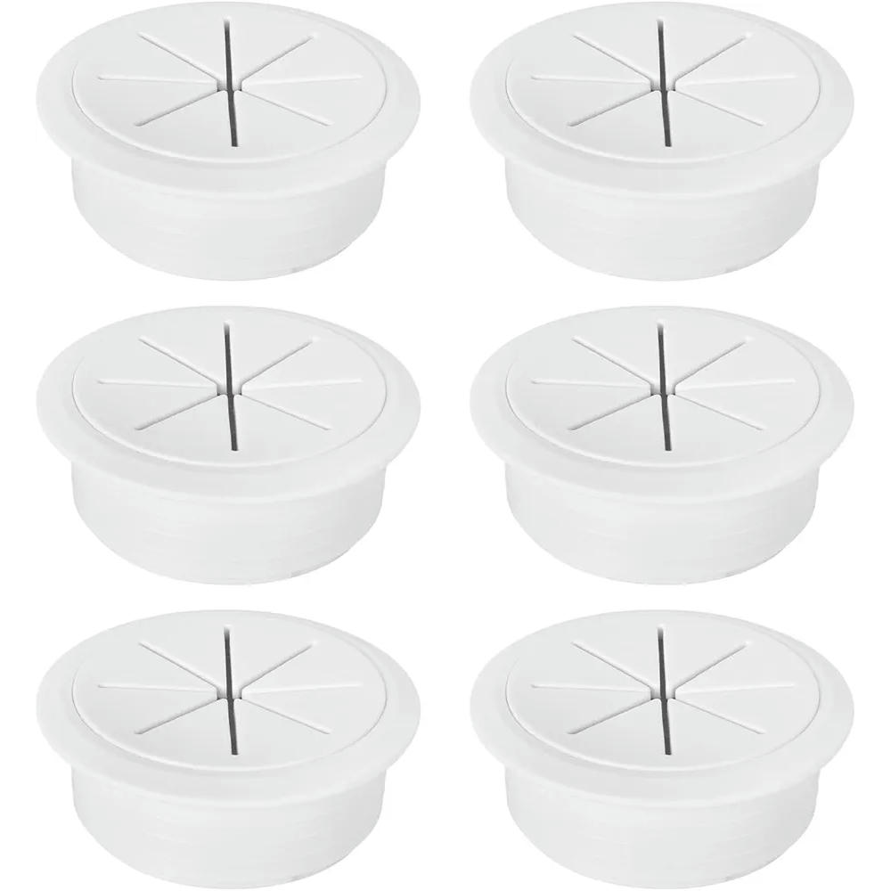 6 pasacables blancos para escritorio, 50 mm, organizadores de cables, 6 unidades