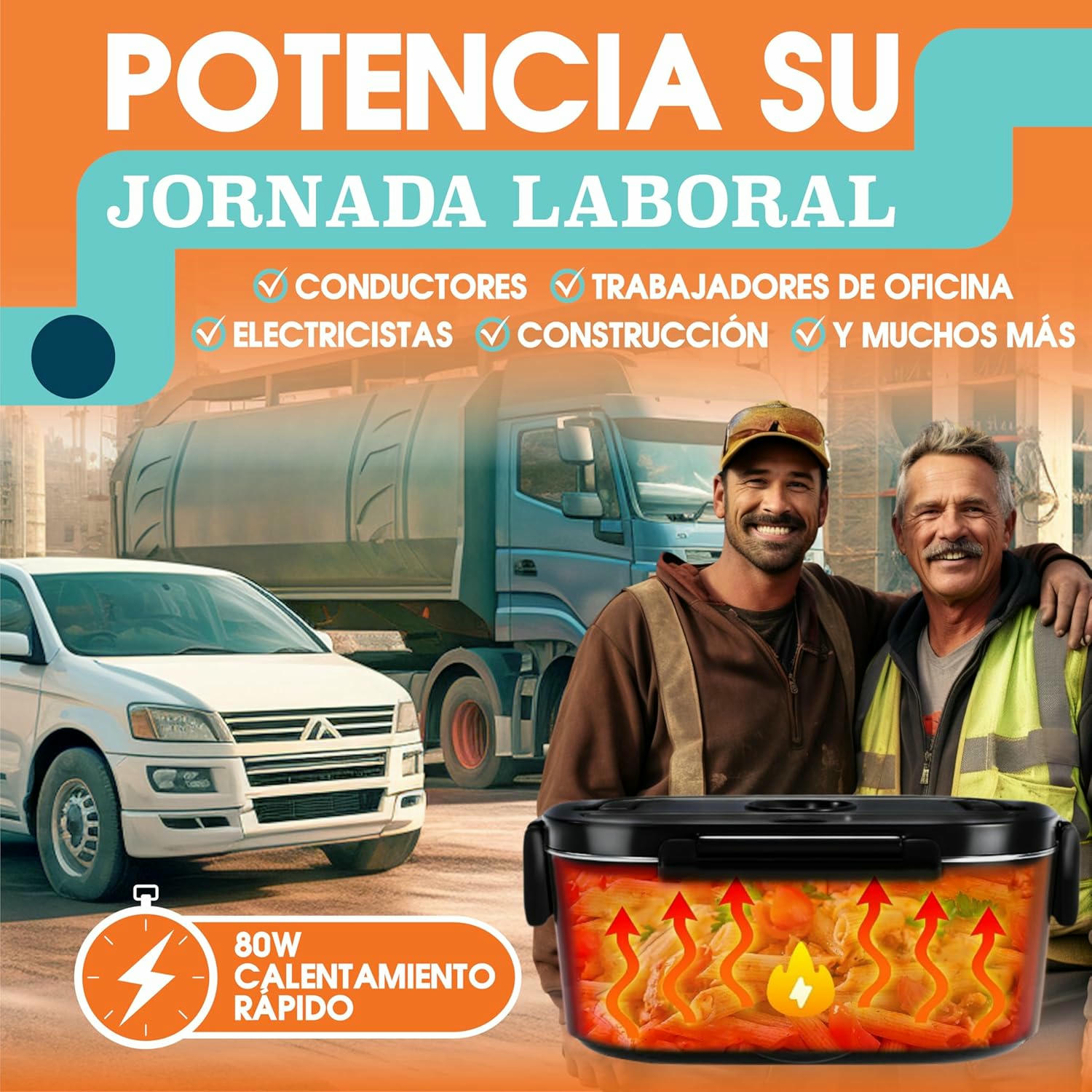 TRAVELISIMO Fiambrera Electrica 80W Taper Electrico para Comida 1,5L Fiambrera Termica 3 en 1 12V/24V/220V Fiambreras Comida Trabajo Para Coche y Camión, Loncheras de Trabajo en Acero Inoxidable