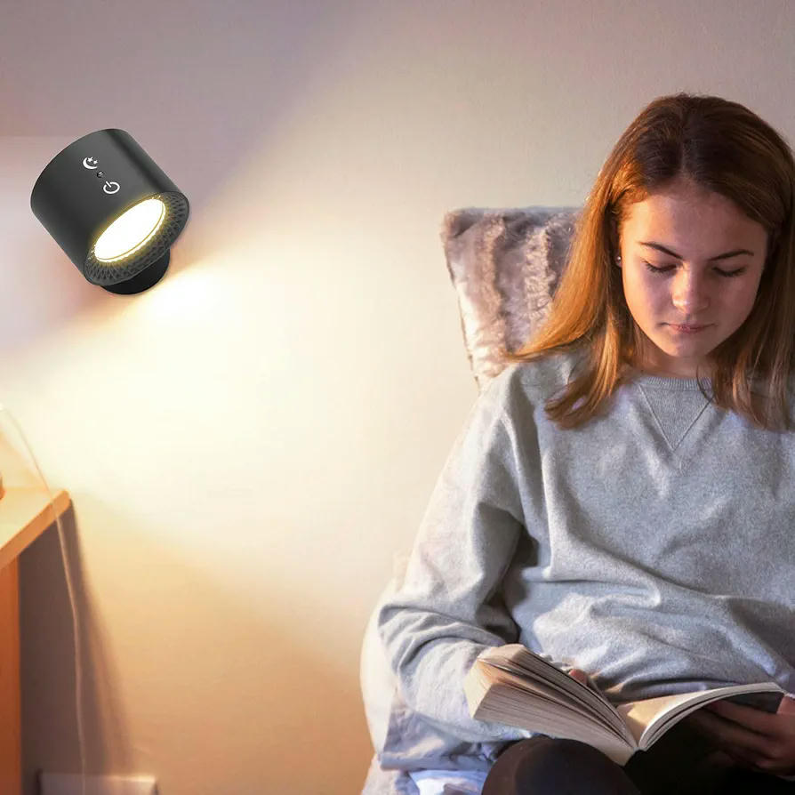 Paquete de 2 Lámparas de pared LED recargables, luces magnéticas, modelo multifuncional con 3 niveles de brillo y 3 colores, 360 grados giratorio, ideal para interiores
