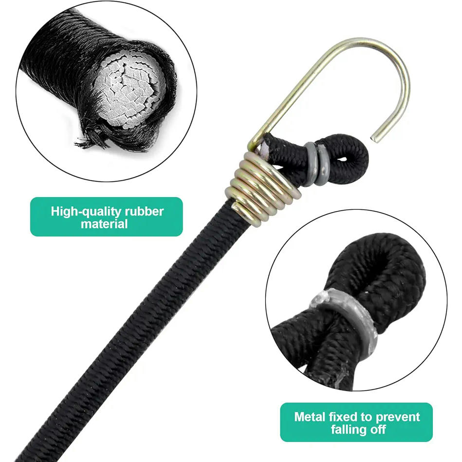15 Cuerdas Elásticas con Ganchos Universales, Pulpos de Sujeción para Coche, Moto y Bicicleta, Accesorios de Camping, Durable y Ligero, 25 cm, Negro