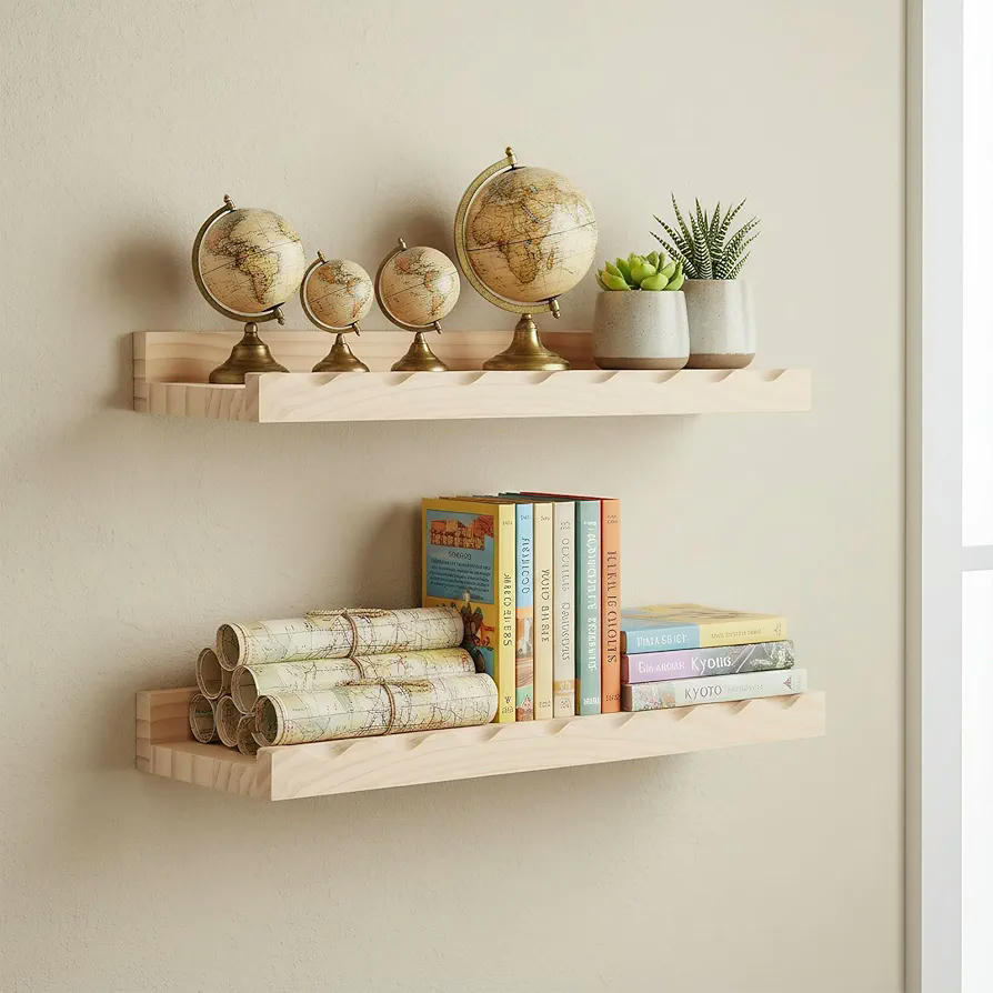 Baldas Flotantes de Madera, 40x10.7cm, Estantes de Almacenamiento Decorativos para Salón, Cocina y Oficina (Marrón)