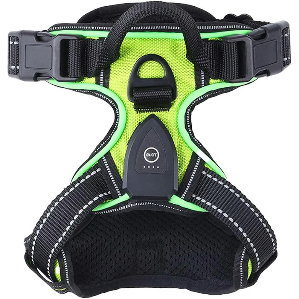 Arnés Luminoso Goufride para Mascotas, Arnés Ajustable para Perros, Talla M, Color Verde, Material Tela Oxford