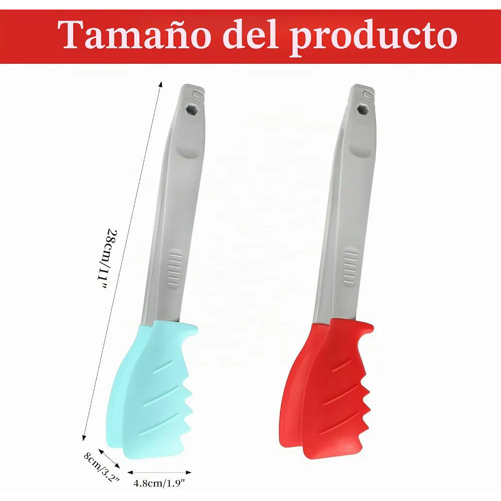 4 Pinzas de Cocina de Silicona de 28 CM con Sistema de Bloqueo para Alimentos (Color Rojo y Azul)
