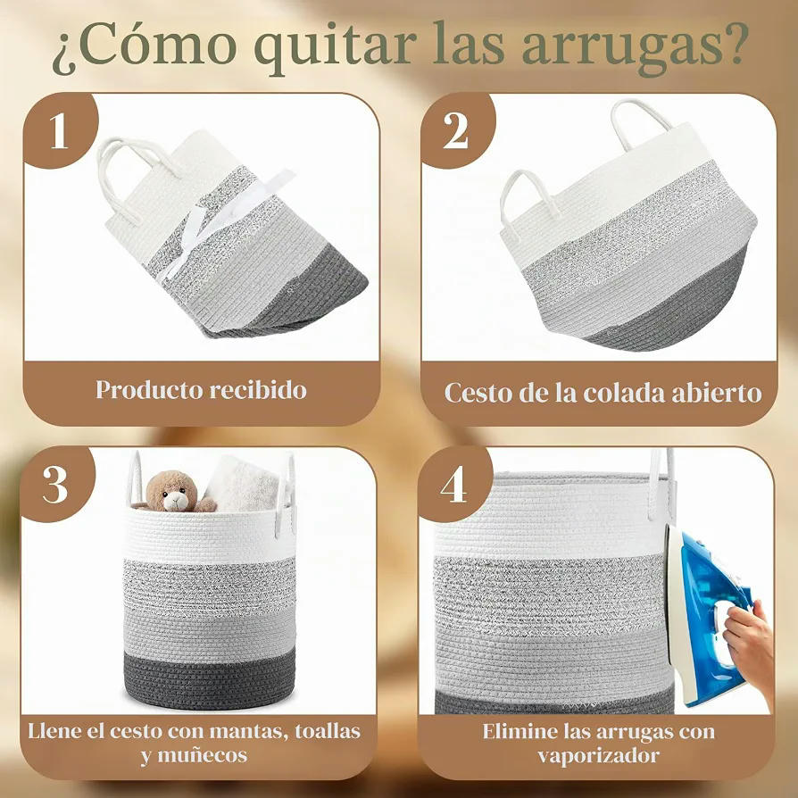 Cesto de Ropa Sucia de Algodón con Asas, Cesta Multifuncional para Almacenamiento de Ropa y Juguetes (Gris)