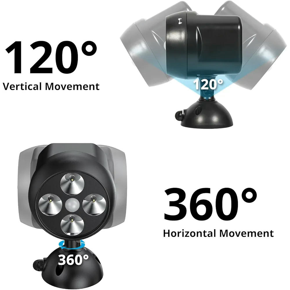 Paquete de 2 Apliques de Pared Exterior Sin Cables, Focos LED Con Sensor de Movimiento, Resistentes a la Intemperie, Batería, Iluminación para Exterior (Color Negro)