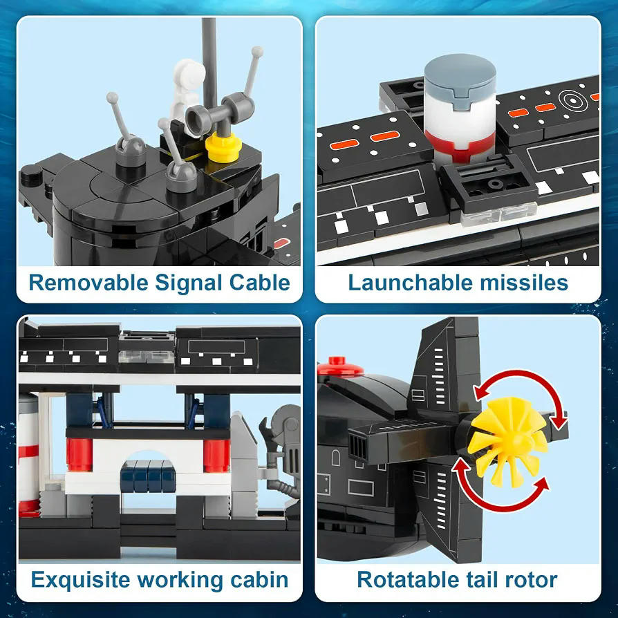 Submarino de Construcción de Bloques, 519 Piezas, 39 cm, Kit Interactivo para Jóvenes Entusiastas
