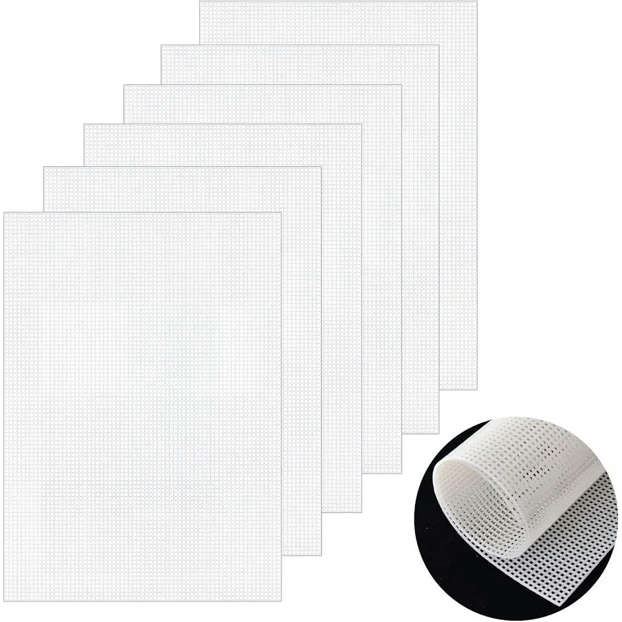 Hojas de lona de plástico, 6 unidades, 34 x 26 cm, tela de malla blanca para bordados y manualidades, color blanco