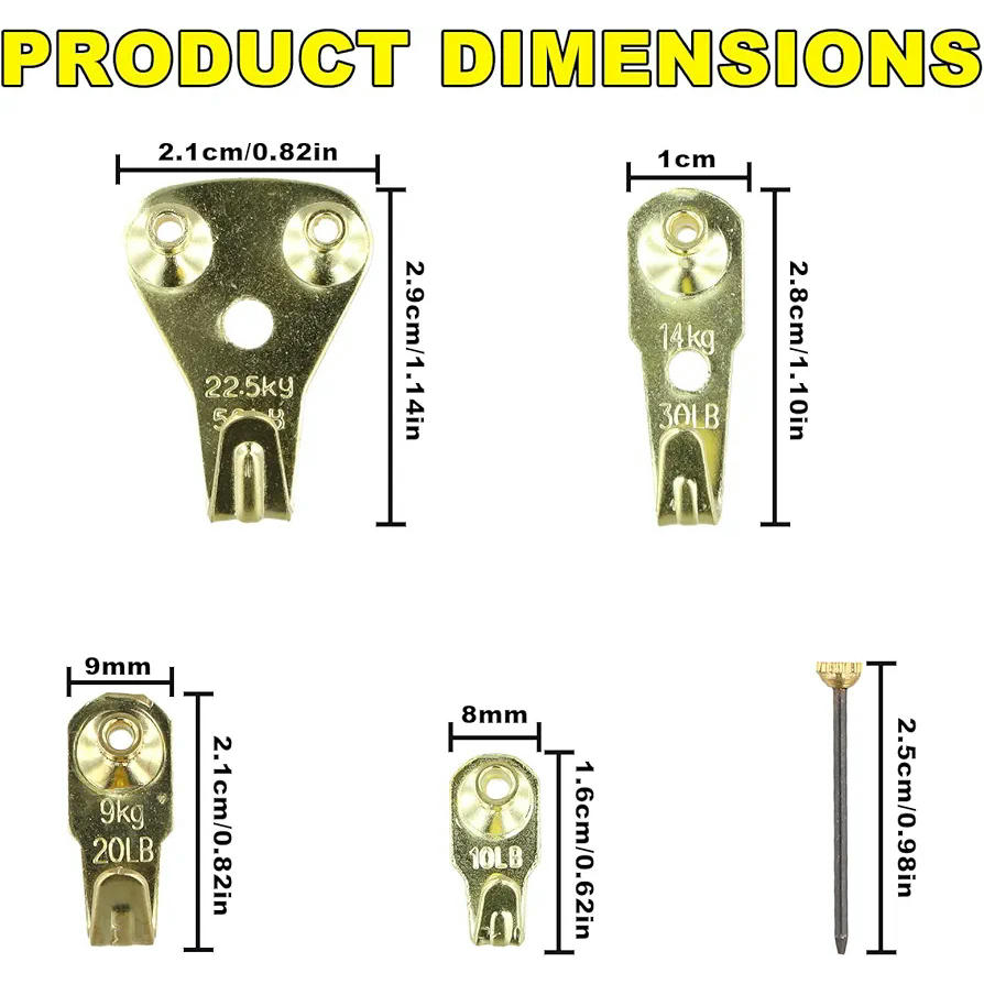 Kit de ganxos per a marcs de fotos, 120 peces, penjolls daurats, accessoris per penjar quadres, ganxos i claus, adequats per a diverses aplicacions