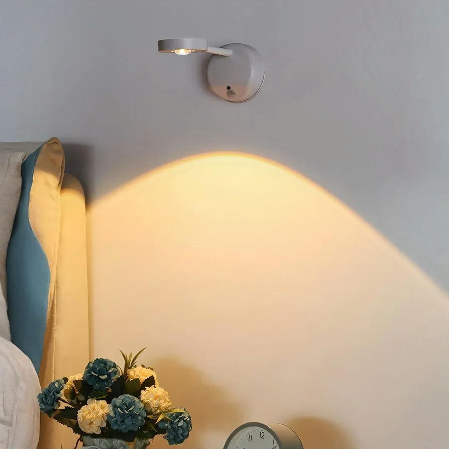 Aplique LED de Pared con Sensor de Movimiento y Carga USB, Luz Regulable para Interiores (Blanco)