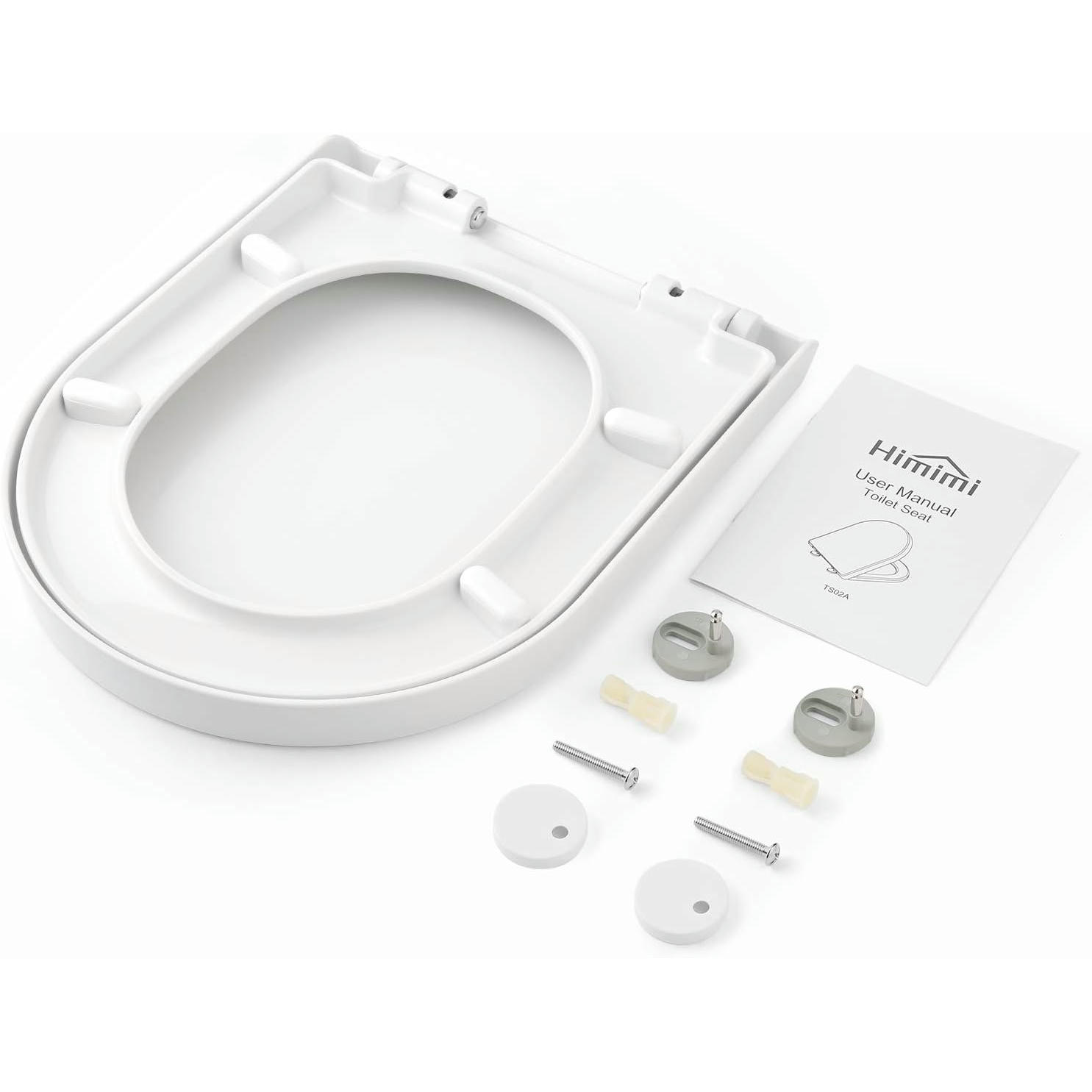 Himimi Tapa WC Universal, Asiento para Inodoro, Asiento de Inodoro en Forma de D, Tapas de Water Cierre Suave Lento, Bisagras Ajustables, Desmontaje Rápido, Fácil de Limpiar(450 x 361 x 53 mm)