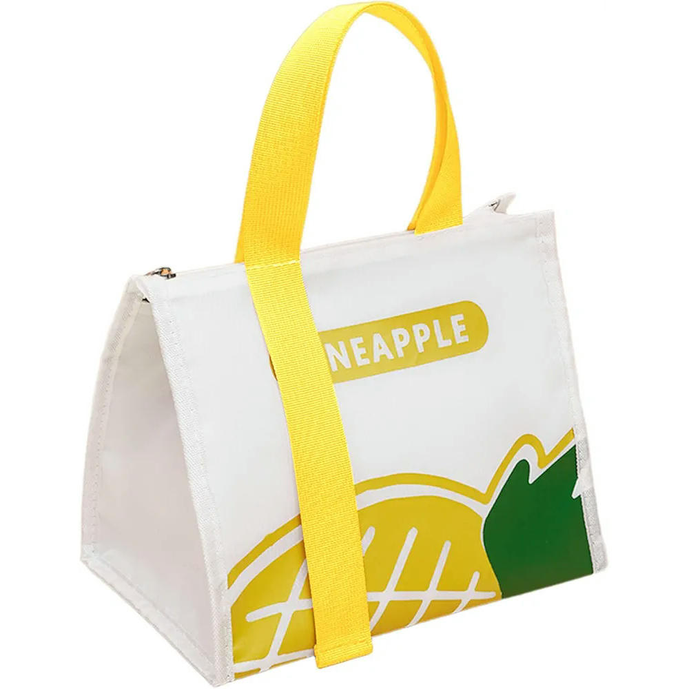 Bolsa Termica Porta Alimentos, Bolsa De Almuerzo Para Oficina, Bolsa de Almuerzo Reutilizable, Aislante y a Prueba de Fugas para Niños y Adultos, Adecuado para el Trabajo, la Escuela (Blanco y Amarillo), diseño de piña