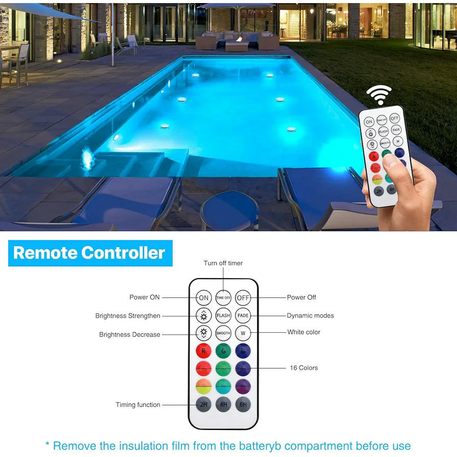 Luces LED impermeables IP68, 2 unidades, mando a distancia, 16 colores RGB, ideal para piscina, jardín y acuarios, 13 luces LED