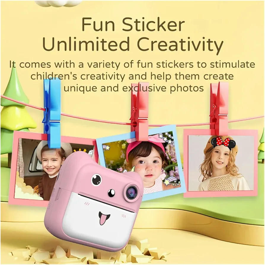 Cámara Digital de Impresión Instantánea para Niños 1080P con Impresora Térmica Sin Tinta (Rosa)