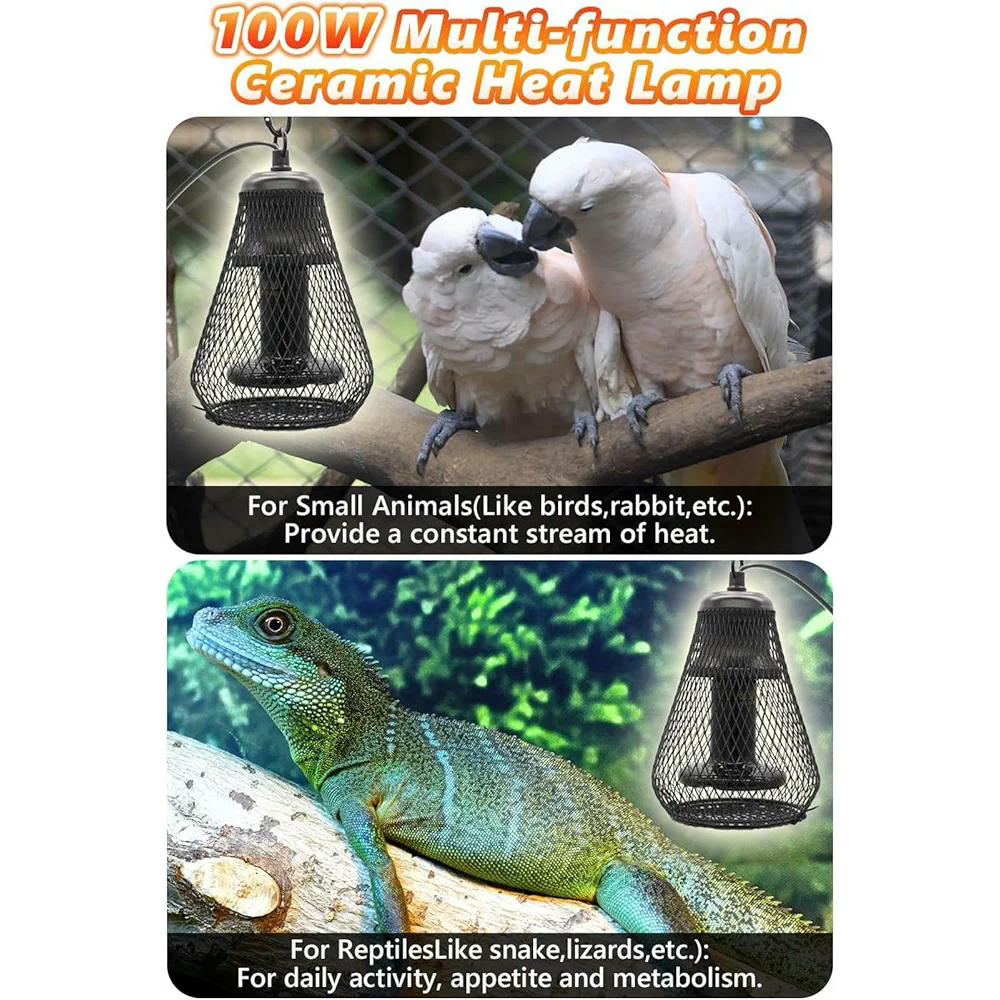 Lámpara de Calor Cerámica para Reptiles y Anfibios, 100W, 220V-230V, Ideal para Terrarios y Jaulas (Color Negro)