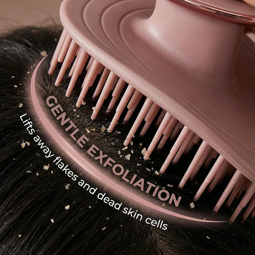 Cepillo Masajeador de Silicona Suave para Cuero Cabelludo, Uso Seco y Húmedo, Ergonómico para Todo Tipo de Cabello (Rosa)