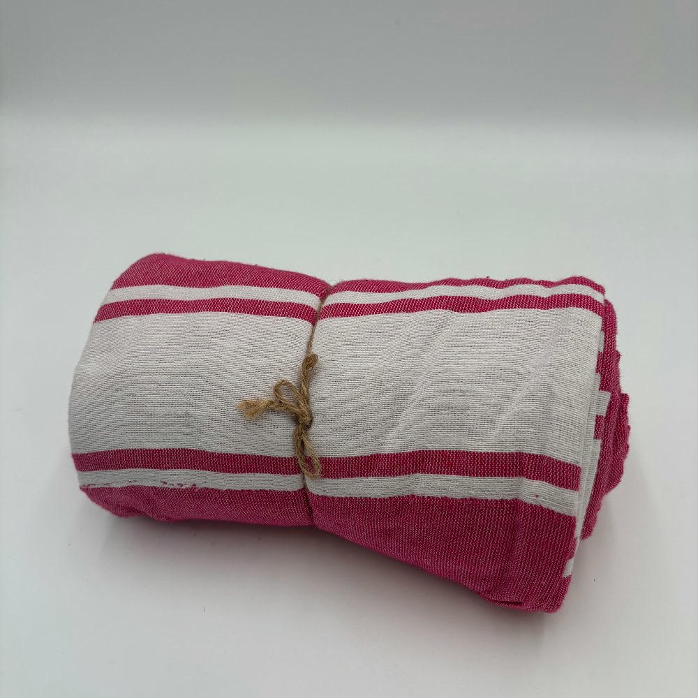 Pareo toalla Onar 95x180 rosa con rayas blancas