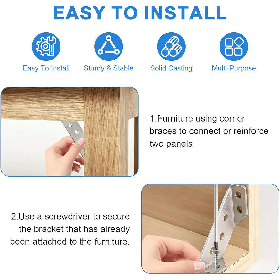 10 Piezas de Escuadras de Acero Inoxidable para Soporte de Muebles y Estructuras
