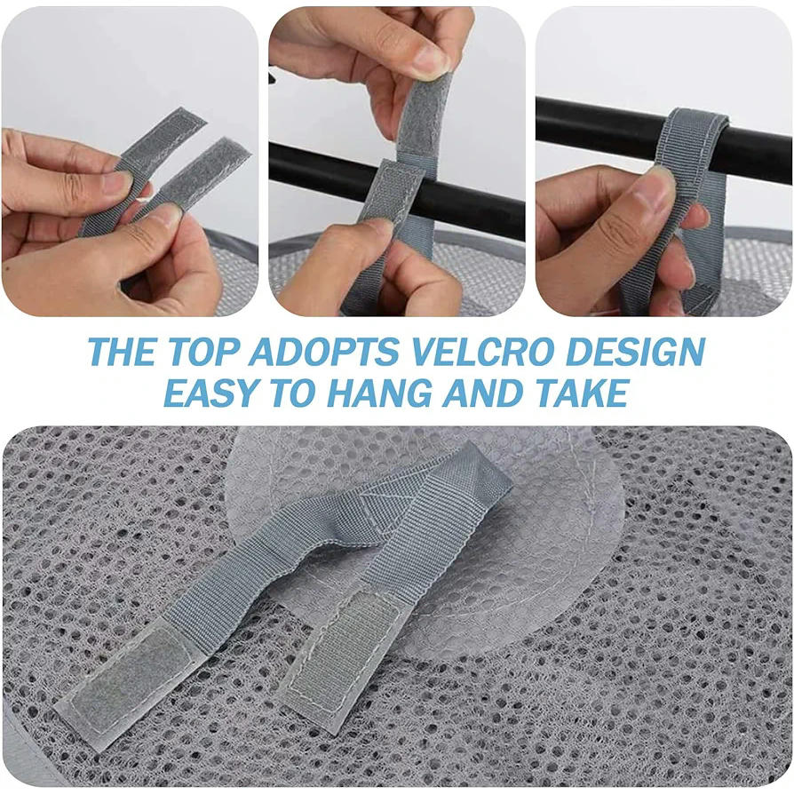 Bolsa de almacenamiento colgante gris, set de 2 piezas, con 4 compartimentos de malla, organizador de juguetes, ropa y accesorios, ideal para niños y espacios reducidos