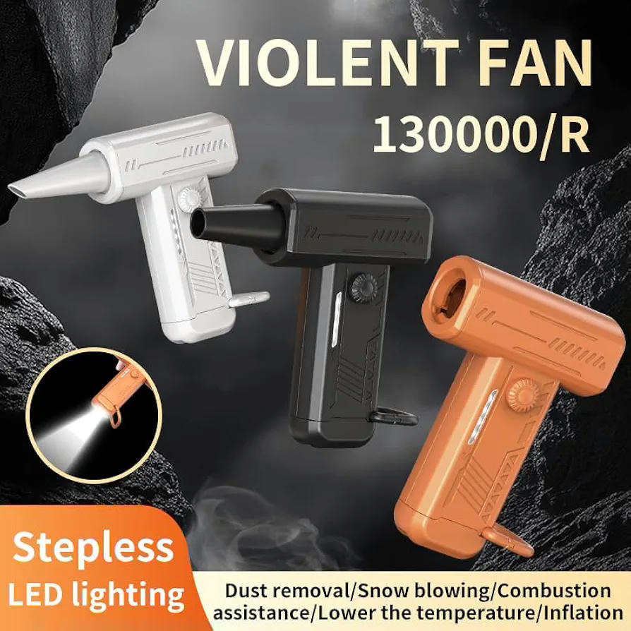 Mini ventilador portátil de mano, Soplador de polvo con 130.000 rpm y diseño compacto, con 2 boquillas, para eliminar suciedad, inflar equipos y gestionar hogueras