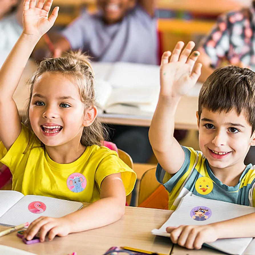 Conjunt de 144 Adhesius d'Animals, Adhesius Rodons Gomets de Recompensa per a Nens, Ideal per a Decorar Llibres, Targetes i Sobrets