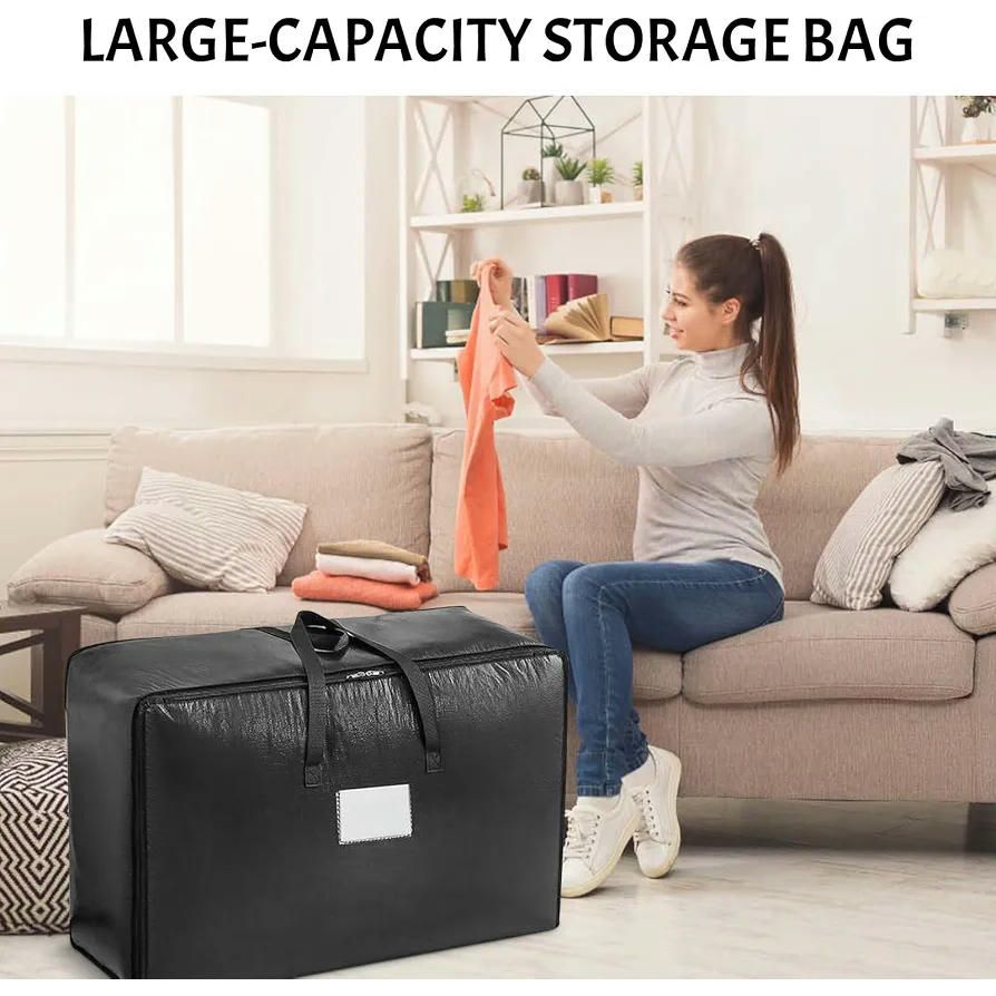2 Bolsas de Almacenamiento Impermeables para Ropa, Juguetes y Mudanza - Organizador Plegable con Asas (Negro)