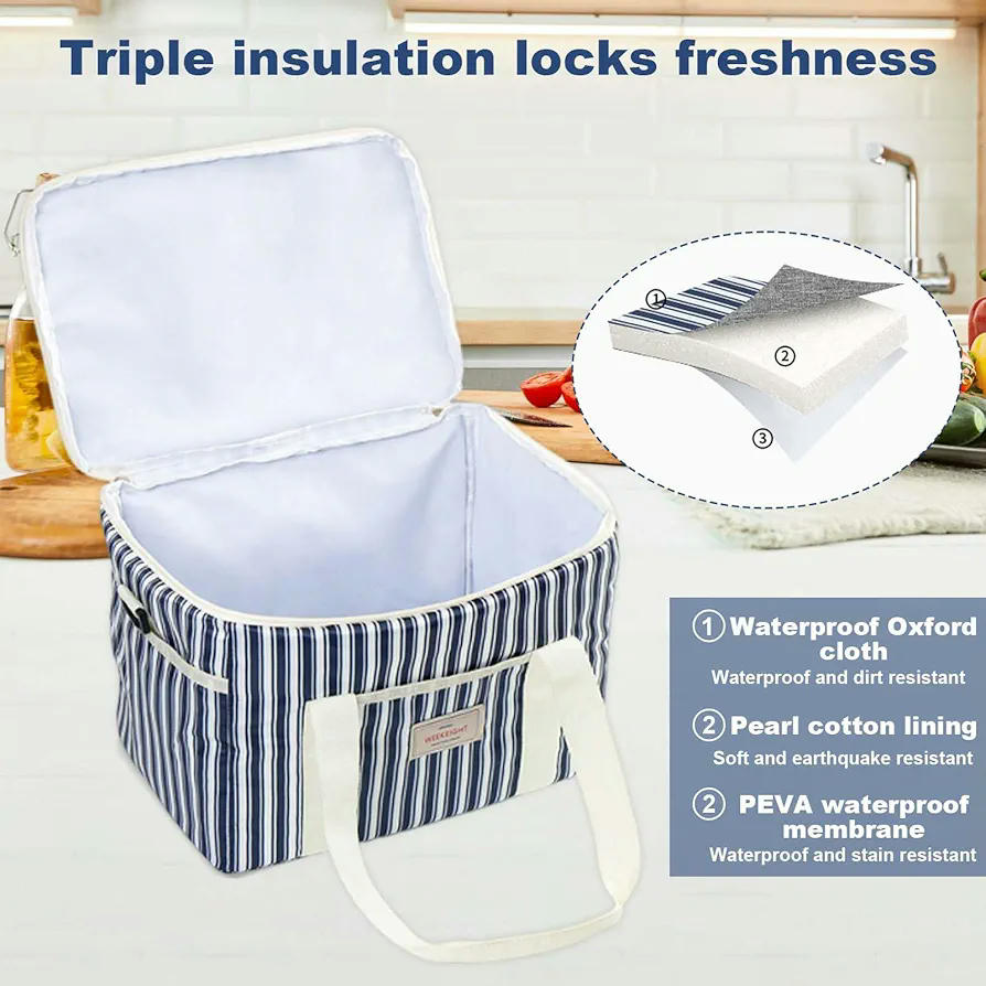 Bossa tèrmica porta aliments 15.4L, llanxera ideal per a l'oficina, viatge, pícnic, escola i càmping, amb 3 bosses per a coberts, color blau marí