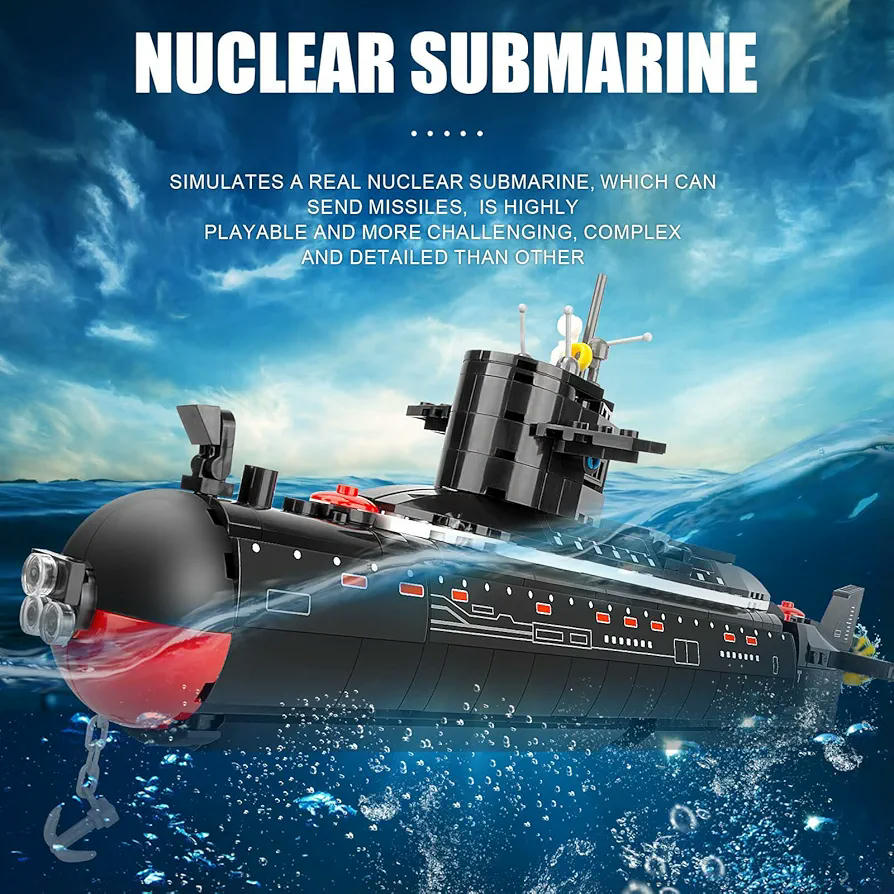 Submarino de Construcción de Bloques, 519 Piezas, 39 cm, Kit Interactivo para Jóvenes Entusiastas