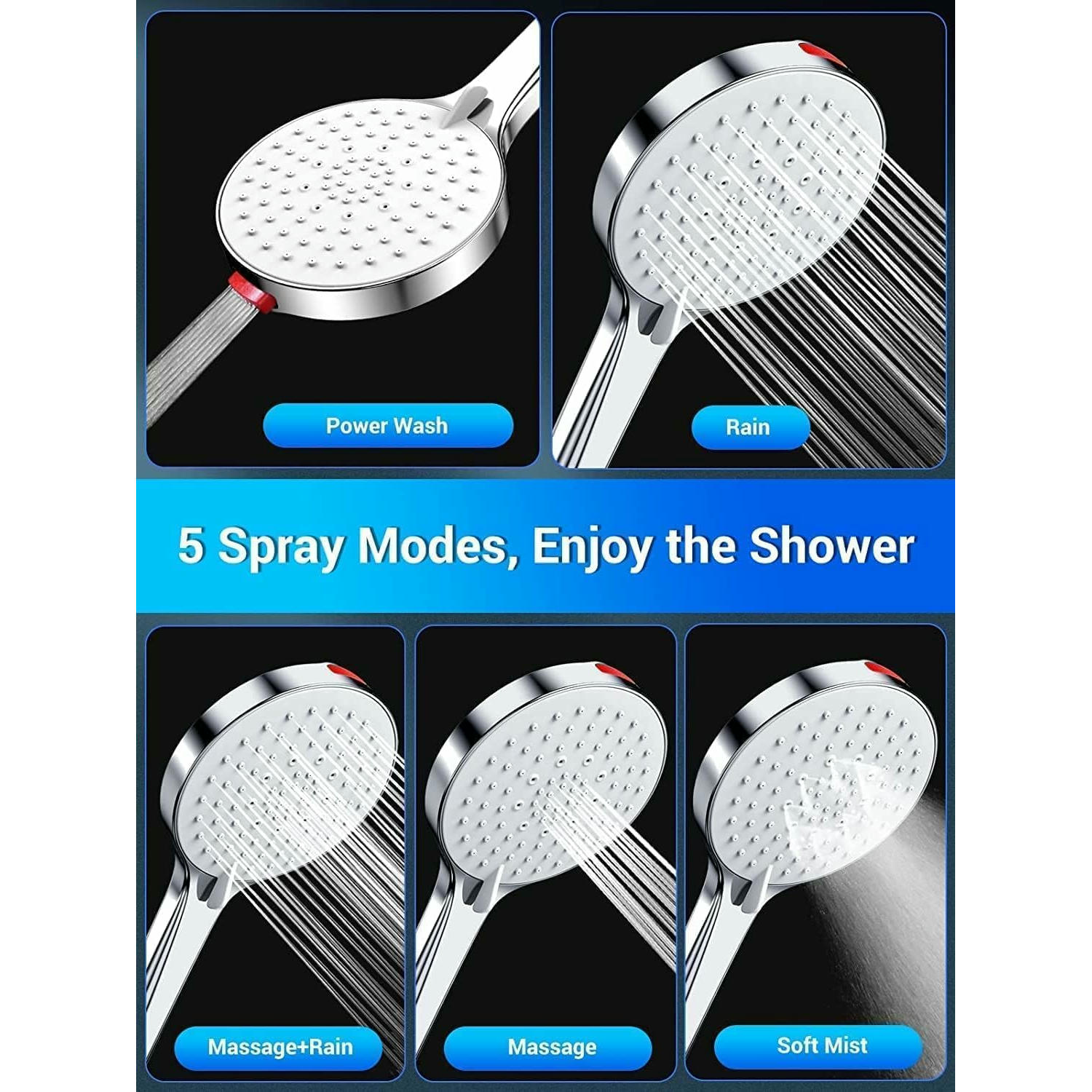 SREWOHS Alcachofa de Ducha Alta Presion, Antical Alcachofa Ducha Ahorro de Agua cabezal de ducha extraíble con 5 modos (Alcachofa de ducha con manguera de 1,8M)
