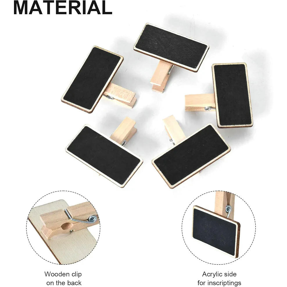 50 Piezas Mini Clips de Pizarra de Madera 4 x 2 cm para Mensajes y Etiquetas