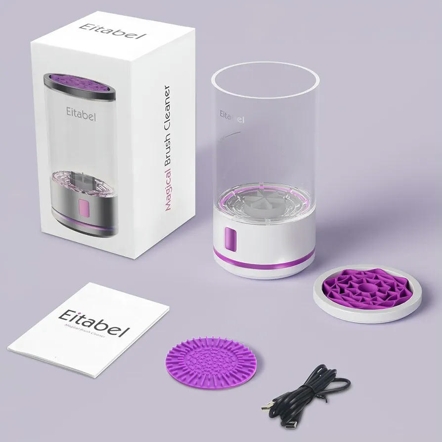 Limpiador eléctrico de brochas de maquillaje, limpiadora 2 en 1, funciona con pilas, dispositivo automático giratorio para todo tipo de brochas y esponjas