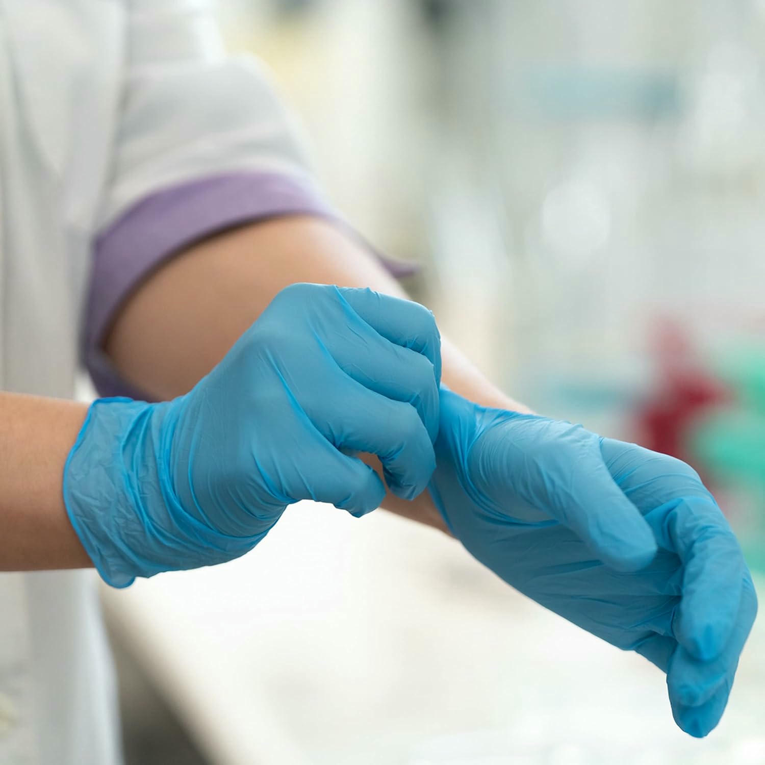 HANSKA Guantes desechables Nitrilo Azul - Sin Polvo - Desechables - Ambidextros - No estériles - Base de goma - Apto para ámbitos médicos, manipulación de alimentos (100, M)