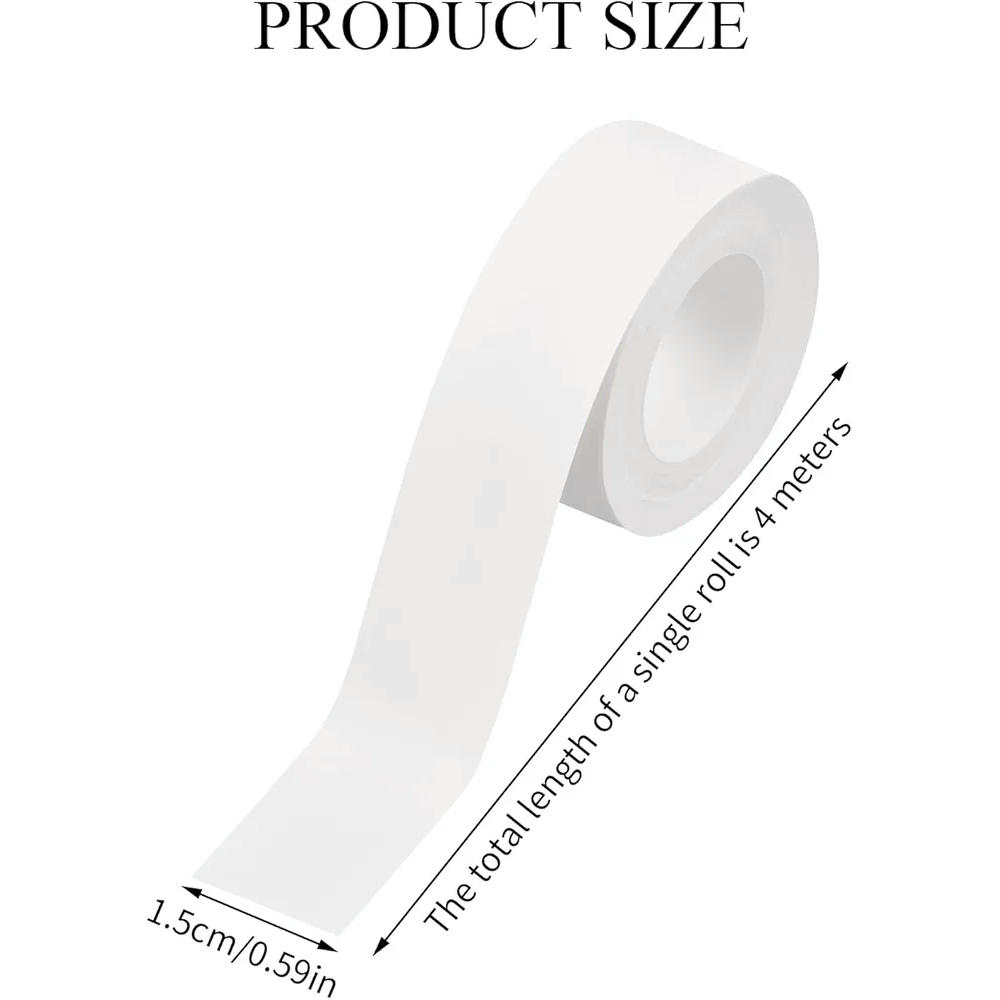 Cinta d'etiquetatge de 15 mm x 4 m, recanvi estàndard, etiqueta tèrmica laminada, ideal per a oficines, escoles i casa, color blanc