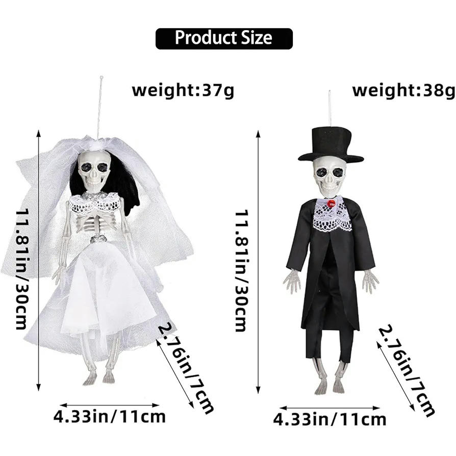 2 Figuras de Novios de Esqueletos Colgantes, Decoración Gótica para Halloween, Regalos de Boda, Estatuas de Esqueleto para Fiestas