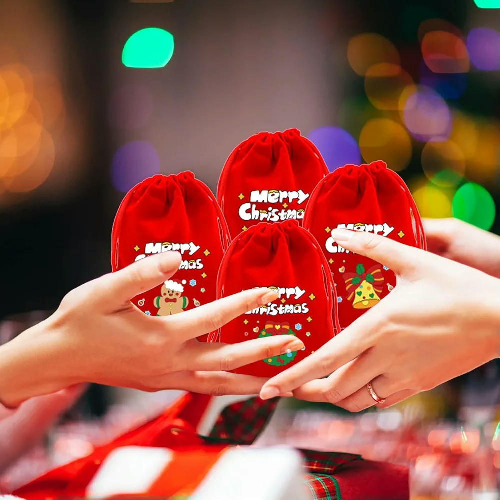Pack de 12 bolsas de terciopelo rojo para regalos de Navidad, reutilizables, con cordón, ideales para dulces y pequeños obsequios, 12x9 cm (Color Rojo)