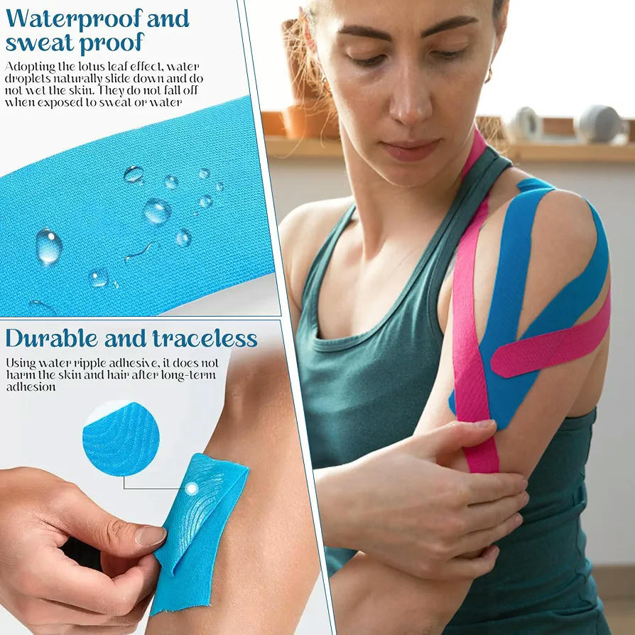 4 Rollos de Vendaje Deportivo con 40 Piezas de Cinta de Kinesiología Impermeable y Elástica para Soporte Muscular (Multicolor)