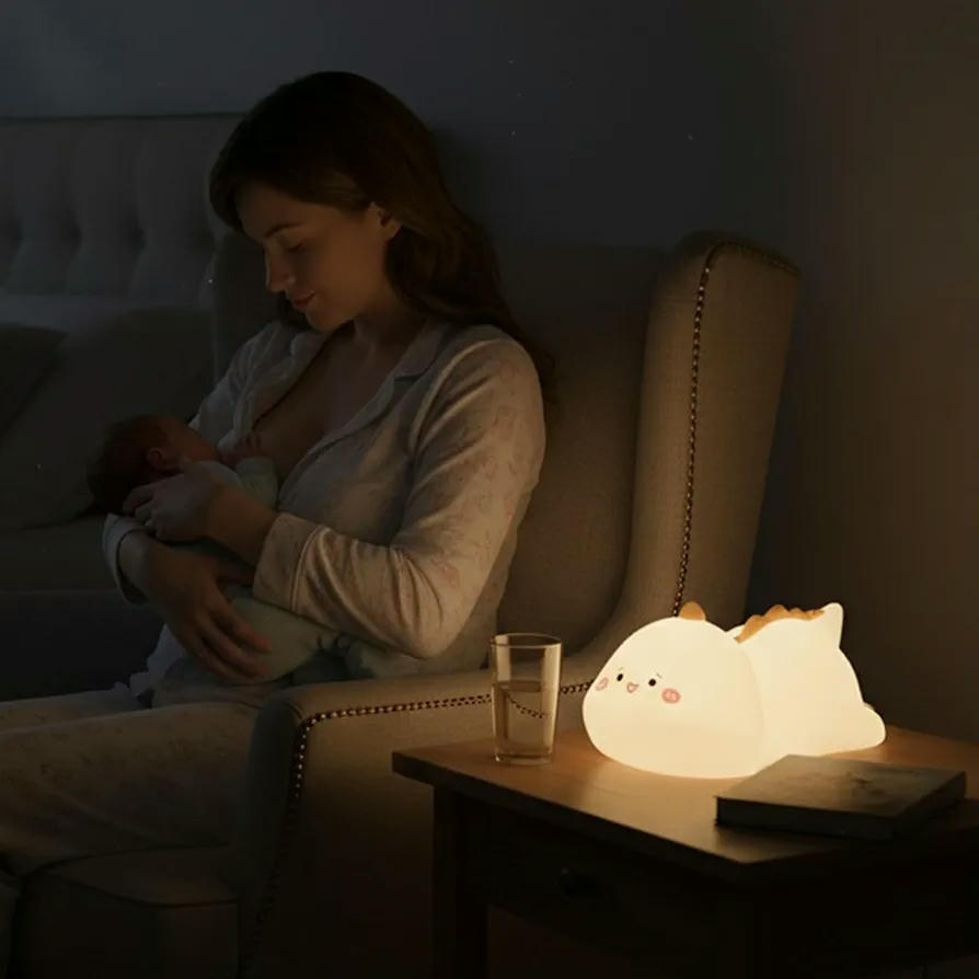 Luz nocturna infantil de silicona tipo dinosaurio, 16 colores regulables RGB, 4 niveles de brillo, luz quitamiedos para niños, lámpara recargable USB