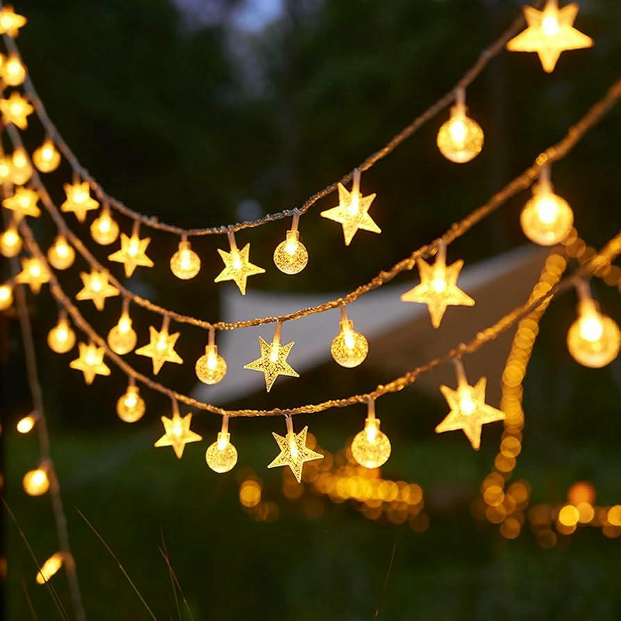 Guirnalda de luces LED de 6 metros con 40 bombillas, decoración iluminada para interiores y exteriores, impermeable y portable, con opción de luz fija o intermitente (blanco cálido)
