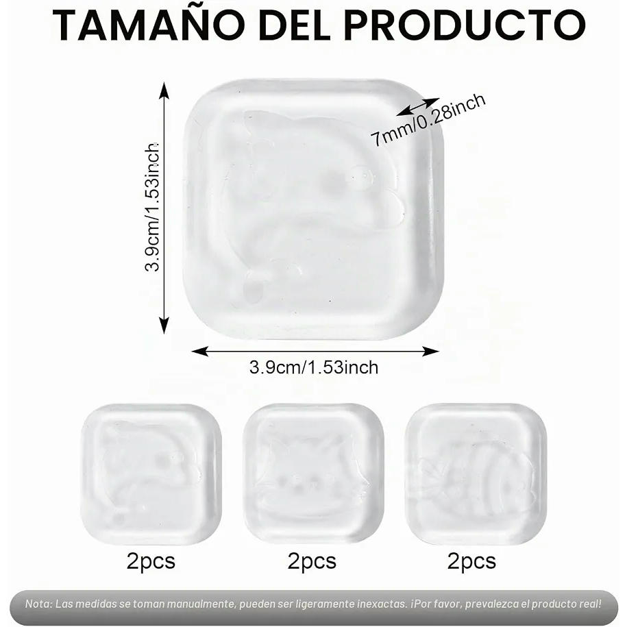 Juego de 6 Topes de Puertas Transparentes Autoadhesivos Cuadrados y Redondos de Silicona PU