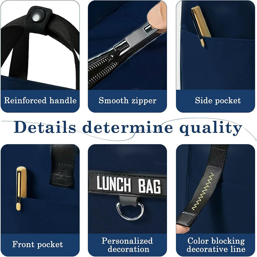 Bolsa térmica reutilizable, lonchera isotérmica impermeable, bolsa de comida con interior a prueba de fugas, ideal para oficina, escuela y actividades al aire libre (azul)