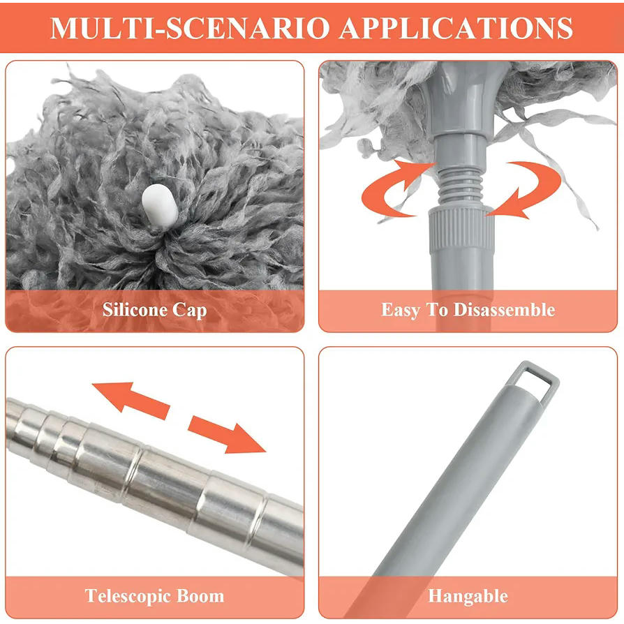Plumero Telescópico Extensible, Juego de 13 Plumeros de Microfibra para Limpieza de Techos, Persianas y Zonas Altas