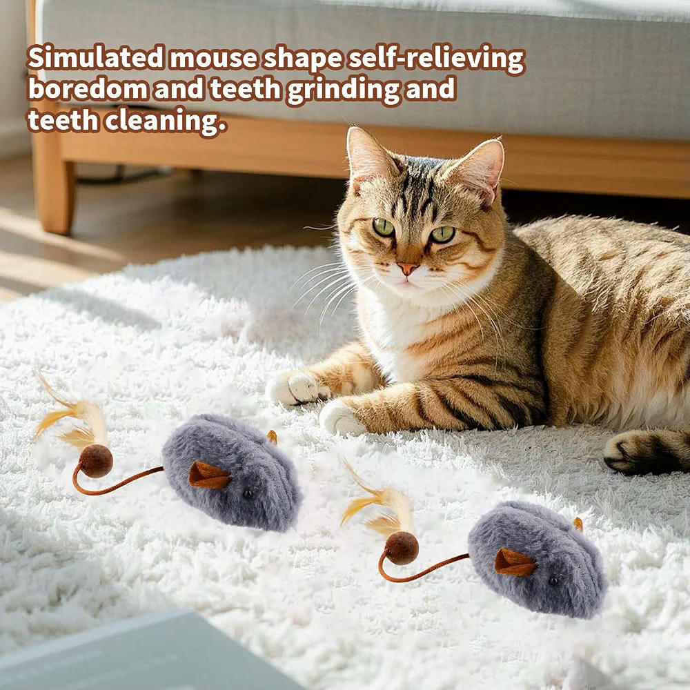 6 Piezas de Ratones de Peluche para Gatos, Juguetes Interactivos para Mascotas (Gris)