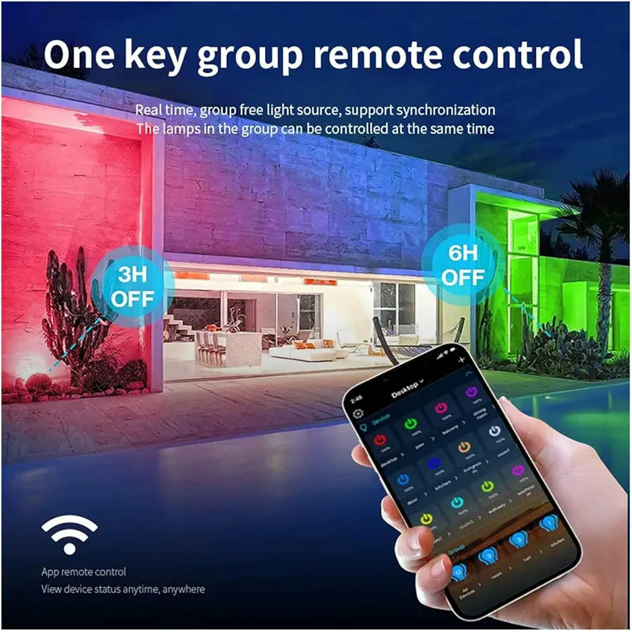 Foco LED Exterior RGB 50W, Control por APP WiFi y Bluetooth, Proyector LED Impermeable IP66, Iluminación para Jardín, Garaje, Patio