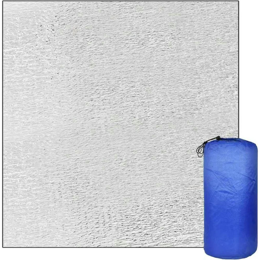 Estera de Aislante de Aluminio de 200 x 200 cm, Esterilla Portátil para Camping, Picnic y Playa, Manta Térmica Resistente al Agua de Espuma EVA