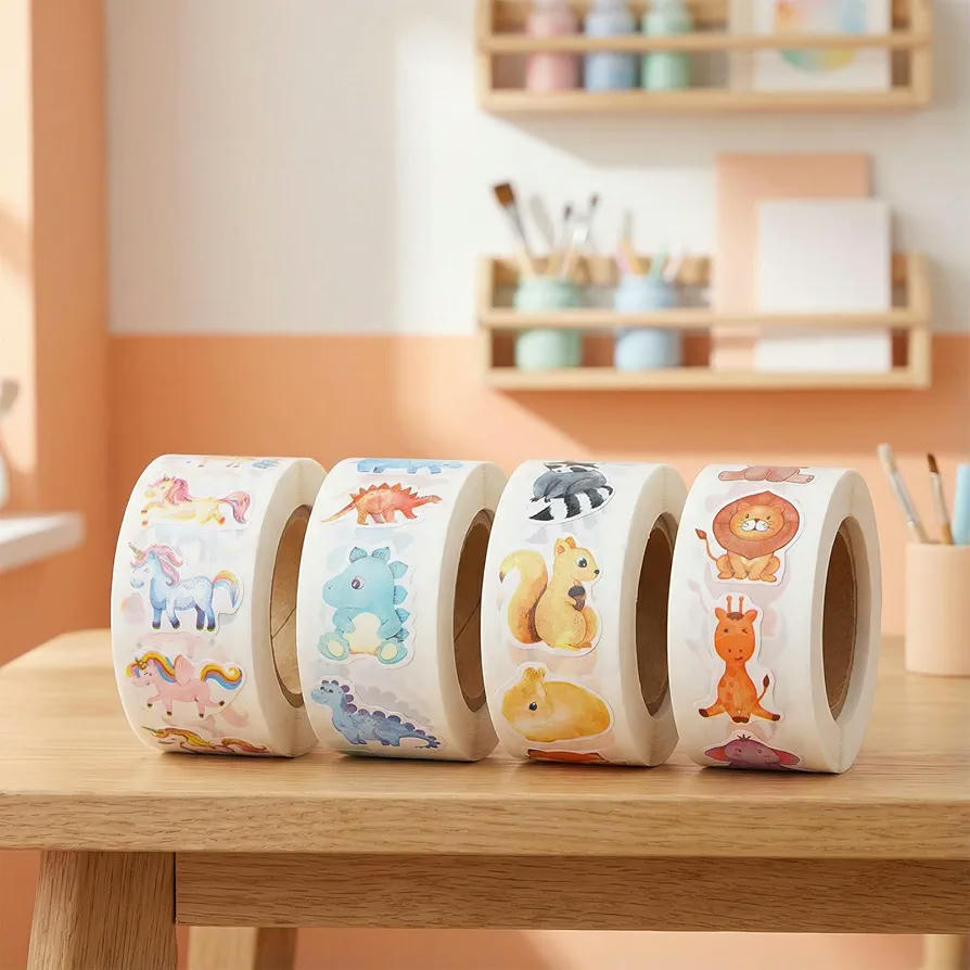 2000 Piezas de Pegatinas Infantiles de Animales en Rollo para Recompensa y Manualidades (Multicolor)