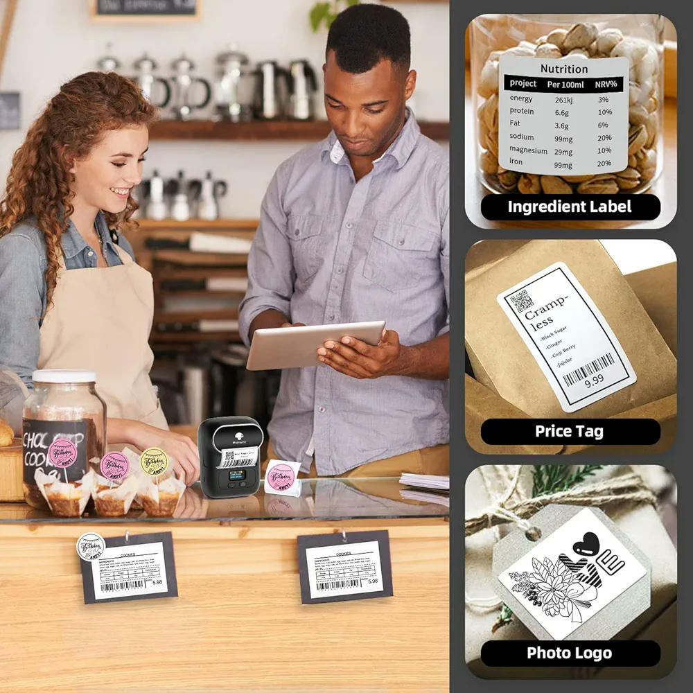 Etiquetadora Phomemo M110 Bluetooth, impresora de etiquetas autoadhesivas portátil, compatible con Android e iOS, ideal para pequeñas empresas y oficina, color negro